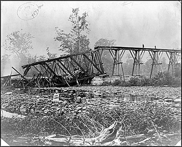 The collasped bridge near Sunbury, Ohio.