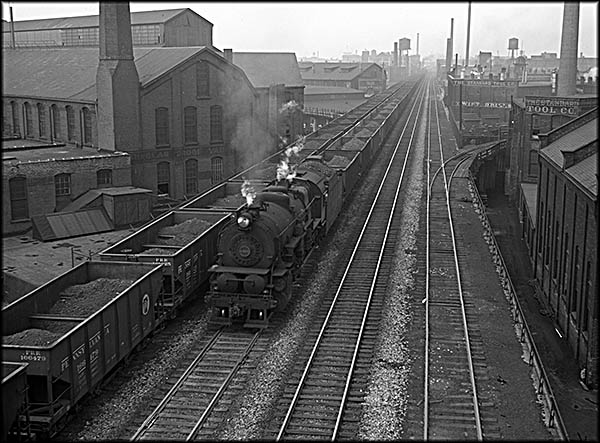 Pennsylvania Railroad coal train, probably in Cleveland, OH.