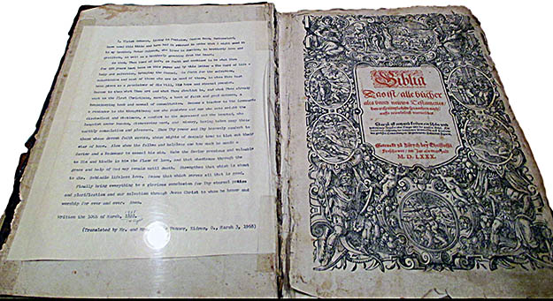 This beautiful Bible once graced the church pulpit in Sonnenberg